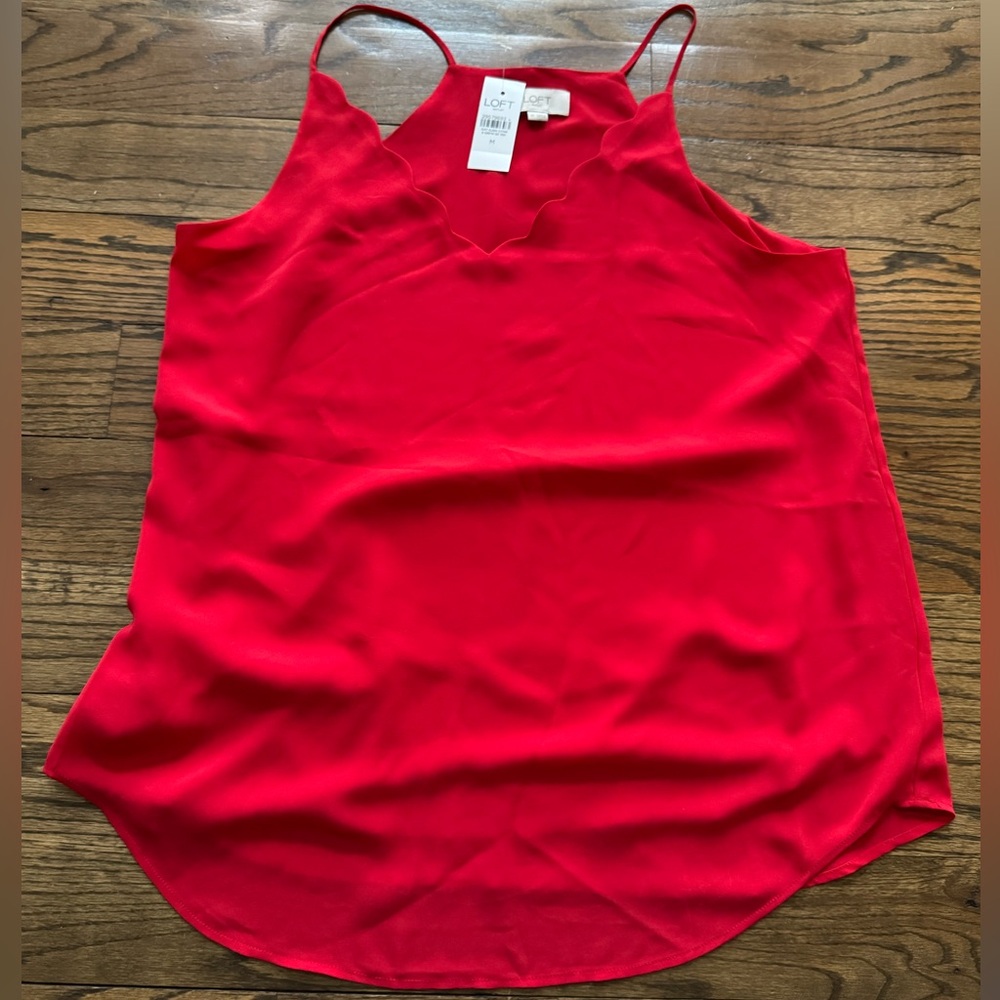 LOFT Red Scalloped Cami Tank Top Medium NWT Sleeveless Blouse